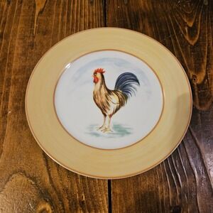 Vintage Godinger Rooster Dinner Plate Farmhouse Country Chicken Yellow Rim